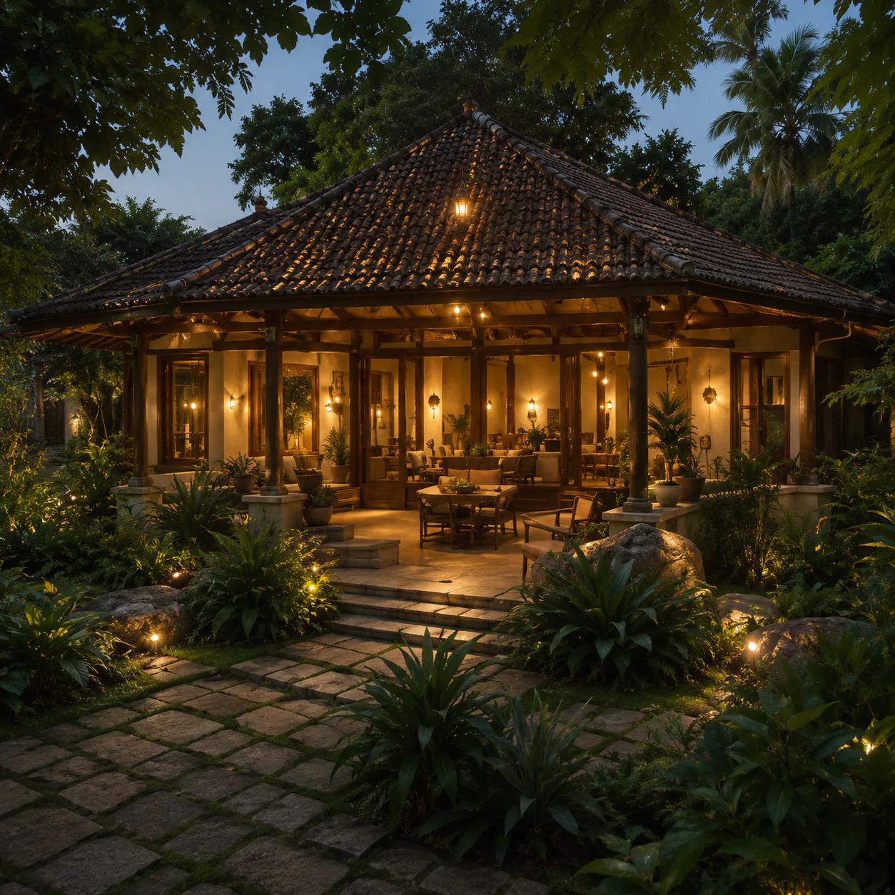 Arches, teak and terracotta